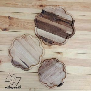 سینی چوب گردو طرح گل سه سایز کد d505 , d506 , d507