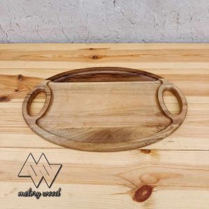 سینی دسته تو کار بیضی چوب گردو کد d533 - d534